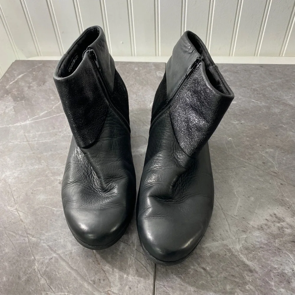 Mephisto Iris‎ Black Leather Glitter Ankle Boots Women Size 7.5 Air Jet Booties